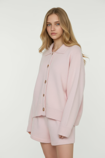 Pink Relaxed-Fit Knit Set with Shorts