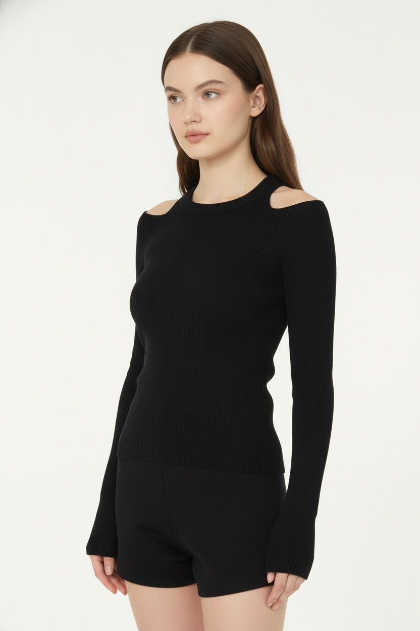 Elegant backless black knitted top