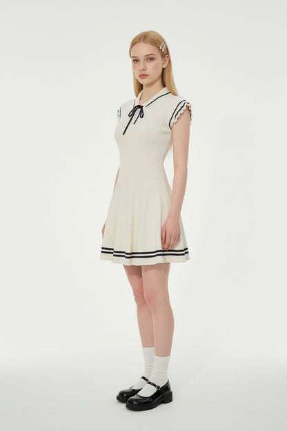 Nautical-style Flutter Sleeve Knit Dress
