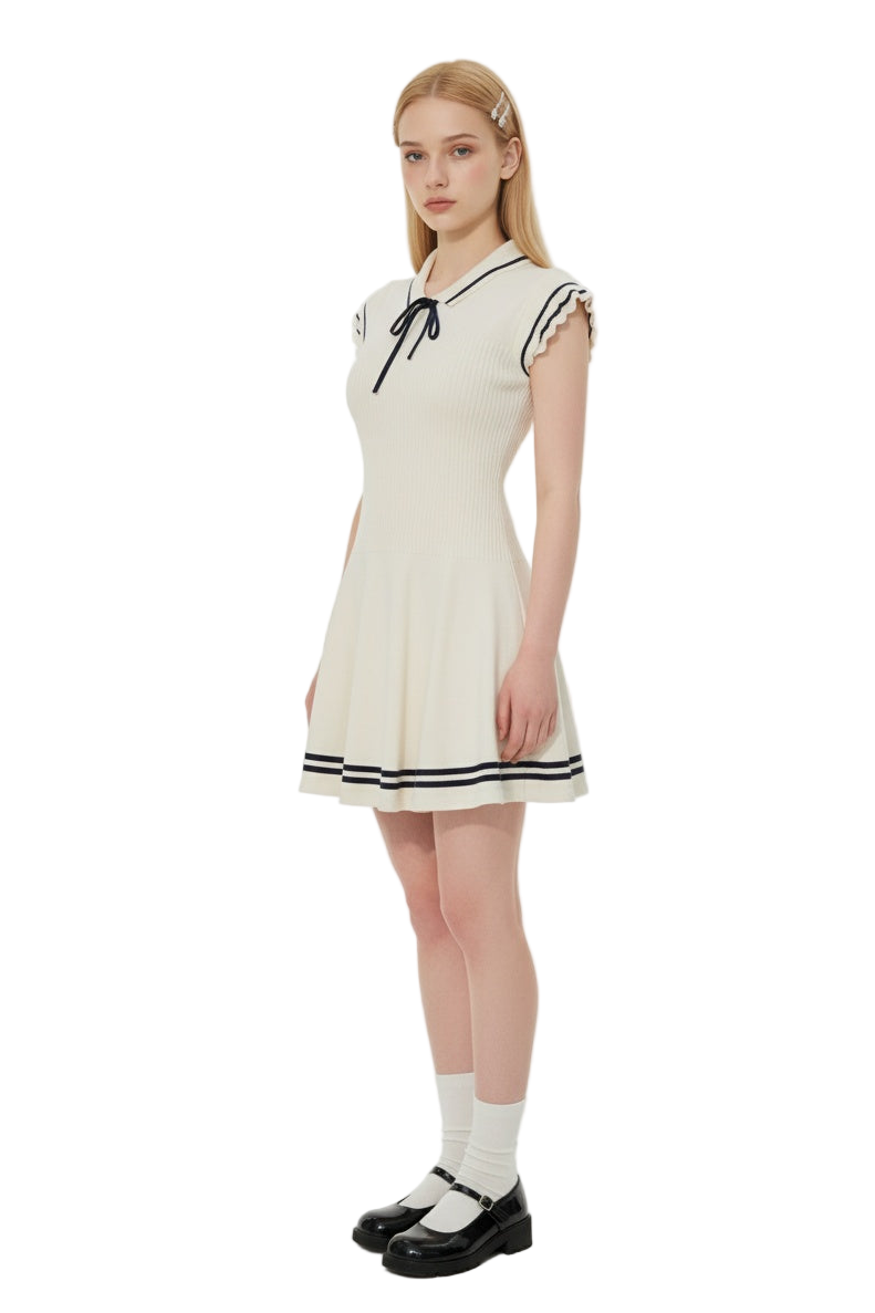 Nautical-style Flutter Sleeve Knit Dress