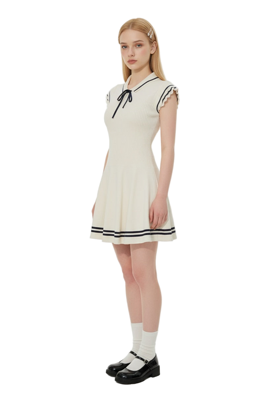 Nautical-style Flutter Sleeve Knit Dress