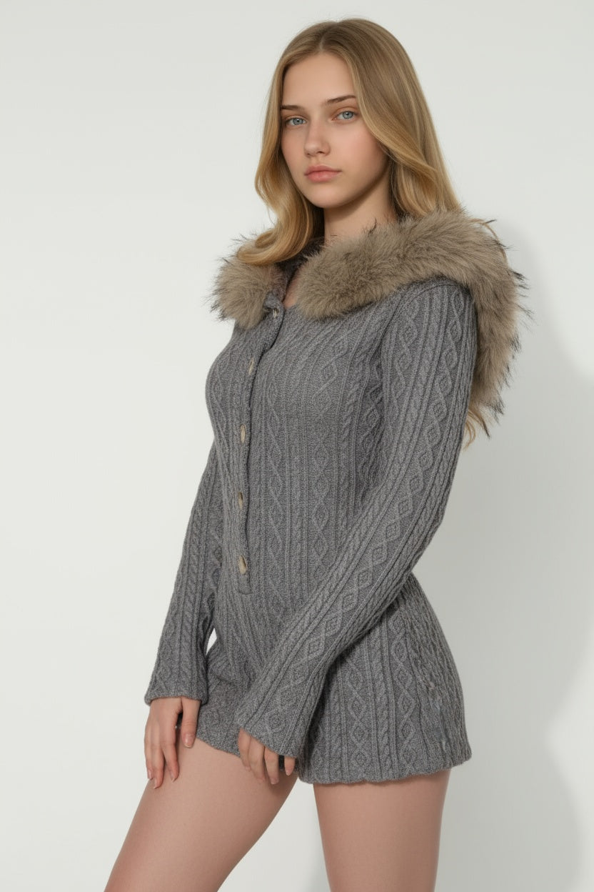 Cozy Hooded Cable Knit Jumpsuit