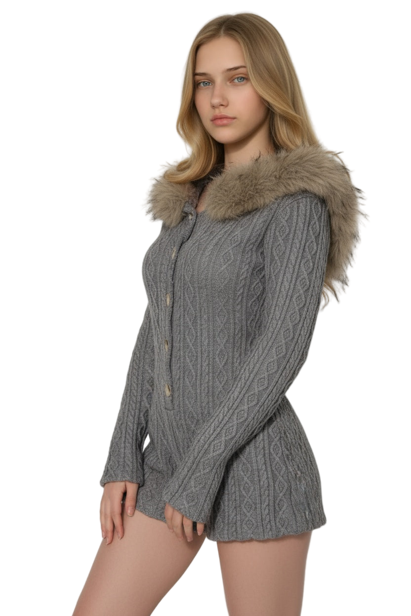 Cozy Hooded Cable Knit Jumpsuit