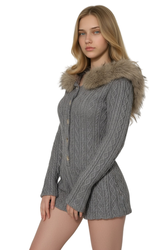 Cozy Hooded Cable Knit Jumpsuit