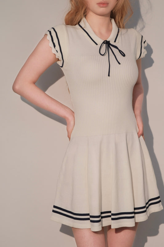Nautical-style Flutter Sleeve Knit Dress