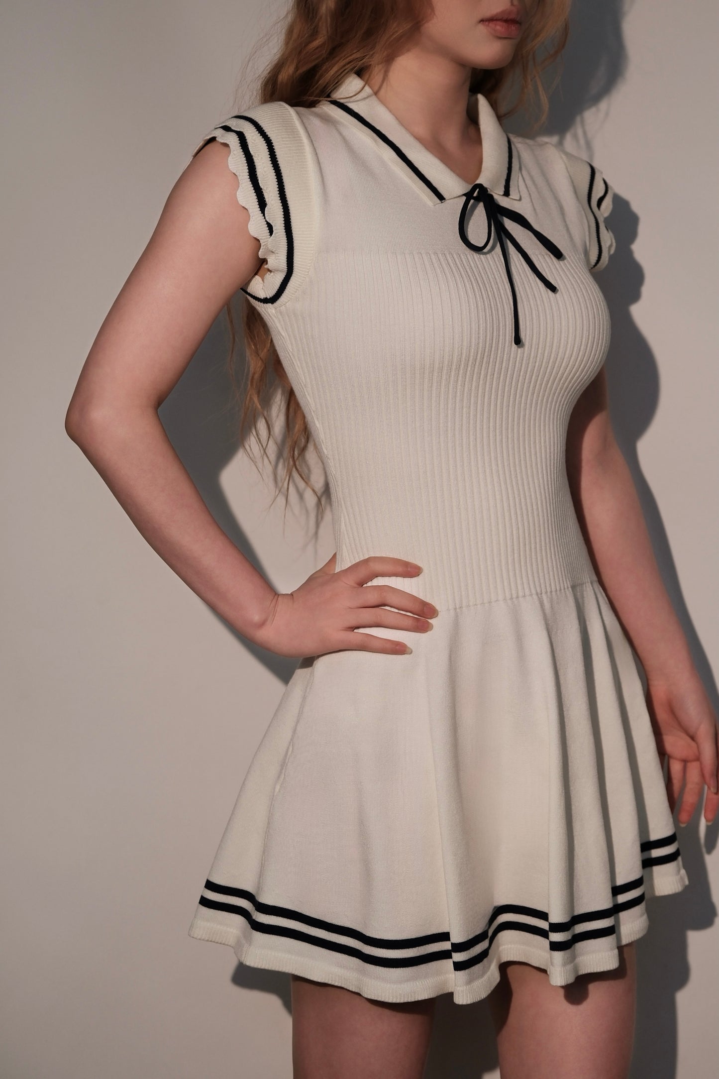 Nautical-style Flutter Sleeve Knit Dress