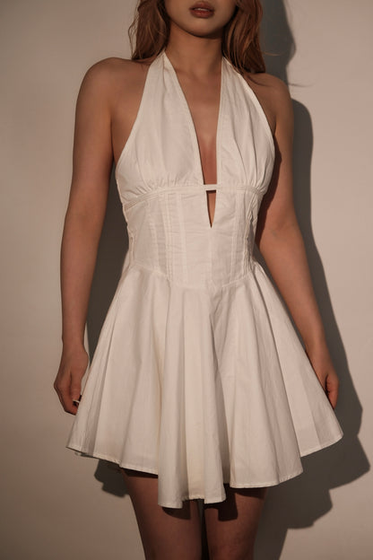 Pure White French V-Neck Camisole Dress