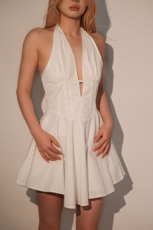 Pure White French V-Neck Camisole Dress