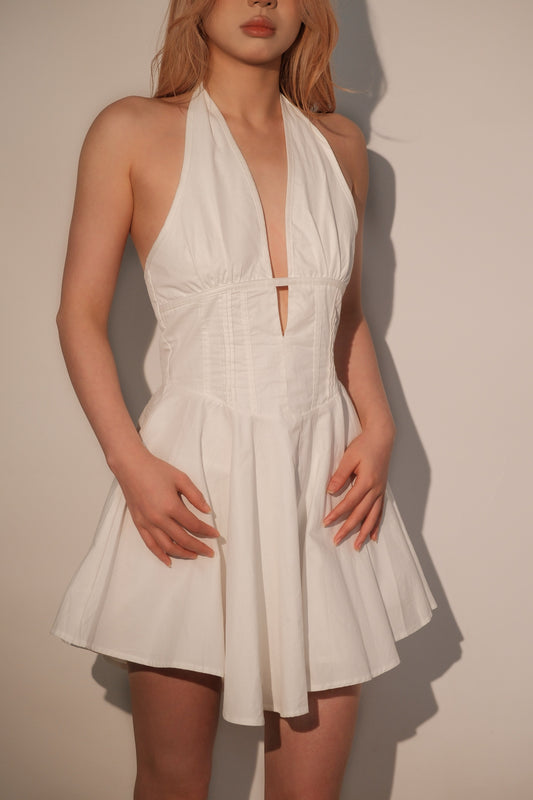 Pure White French V-Neck Camisole Dress