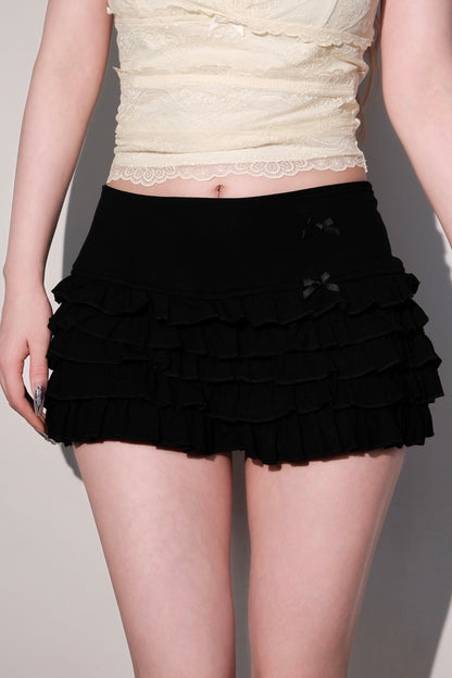 Black Bow Tiered Ruffle Skirt