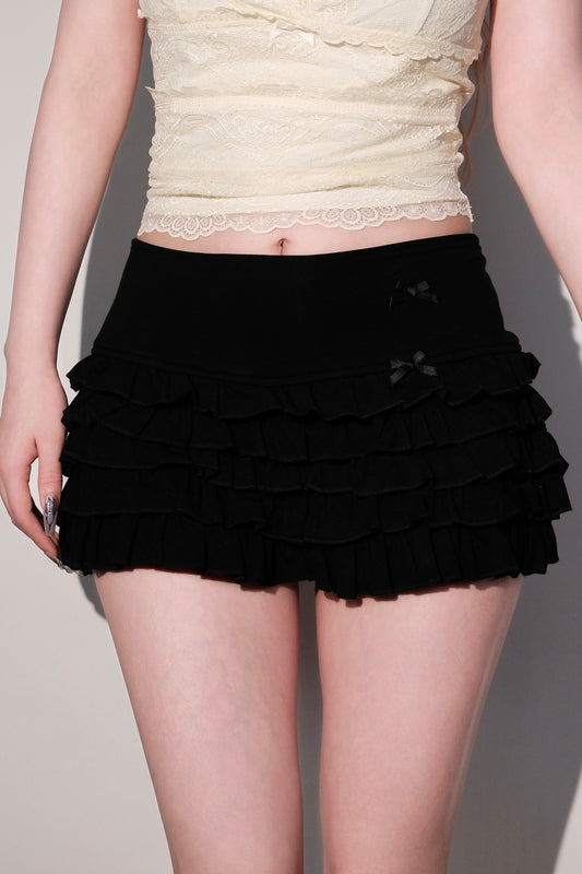 Black Bow Tiered Ruffle Skirt