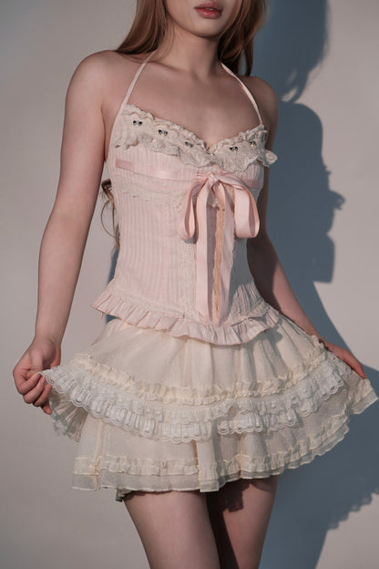 Sweetheart Neck Camisole with Cascading Tulle Mini Skirt