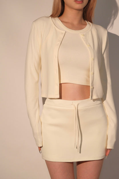 Soft Yellow Sporty Skirt Outfit (Three-piece)
