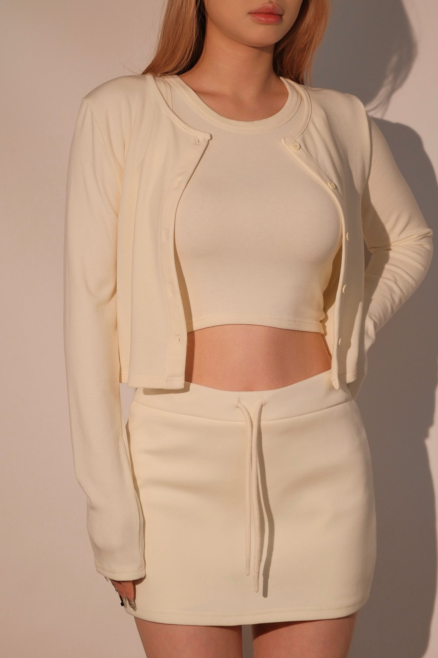Soft Yellow Sporty Skirt Outfit (Three-piece)