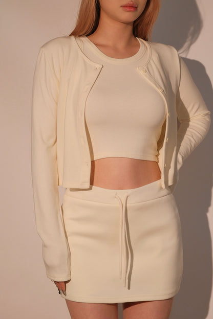 Soft Yellow Sporty Skirt Outfit (Three-piece)