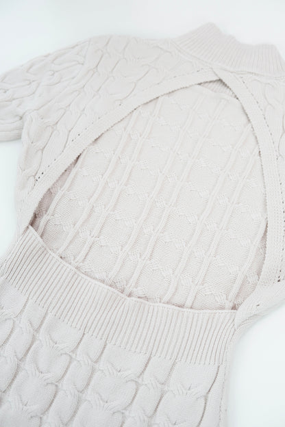 High-Neck Cable Knit Dress with Low Back