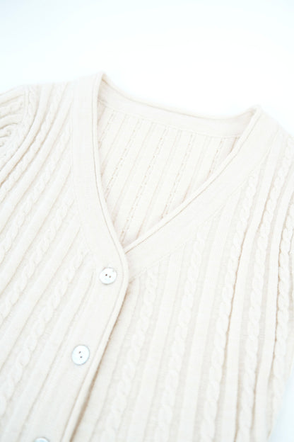 V-Neck Knit Cardigan & Pleated Skirt Set