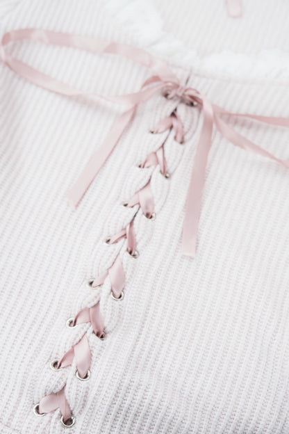 Lace-Knit Hooded Top & Pleated Skirt Set