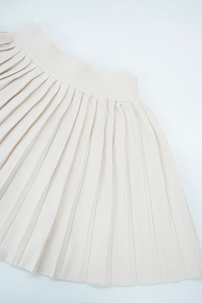 Plush Collar Knit Set with Pleated Skirt