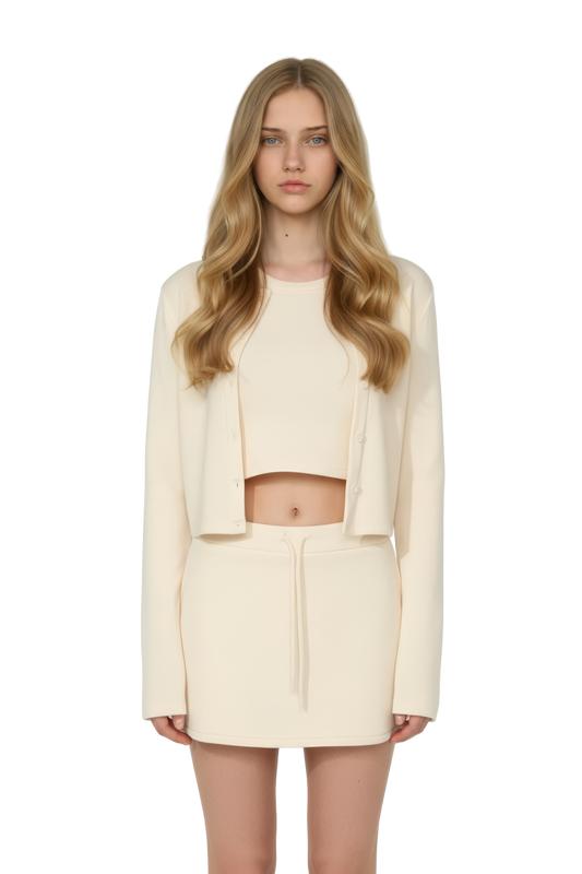 Soft Yellow Sporty Skirt Outfit (Three-piece)