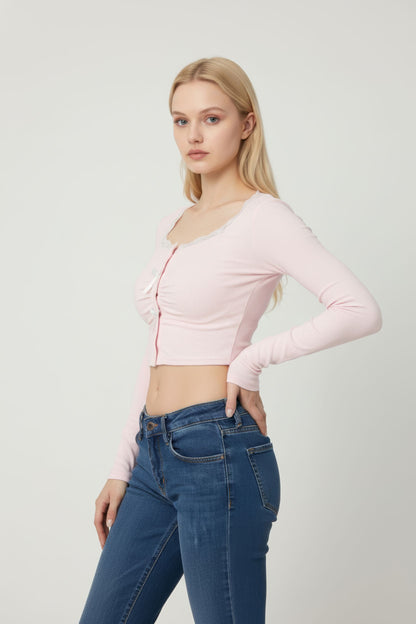 Pink Lace-Trimmed Top