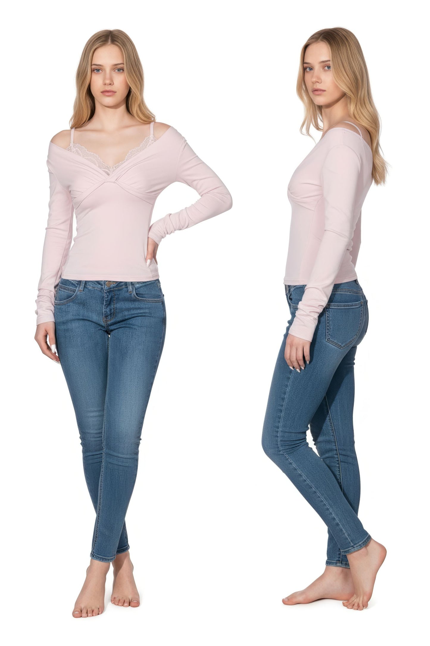 Lace Insert Top with Mock Layered Design