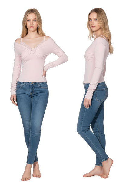 Lace Insert Top with Mock Layered Design