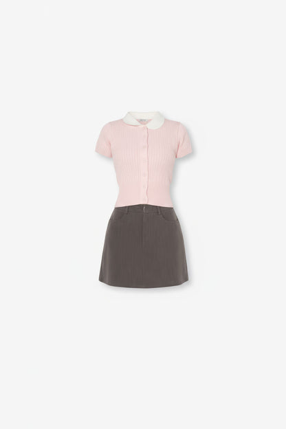 Cropped Knit Top with Doll Collar