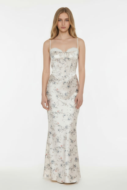 Structured Bustier Floral Slip Dress