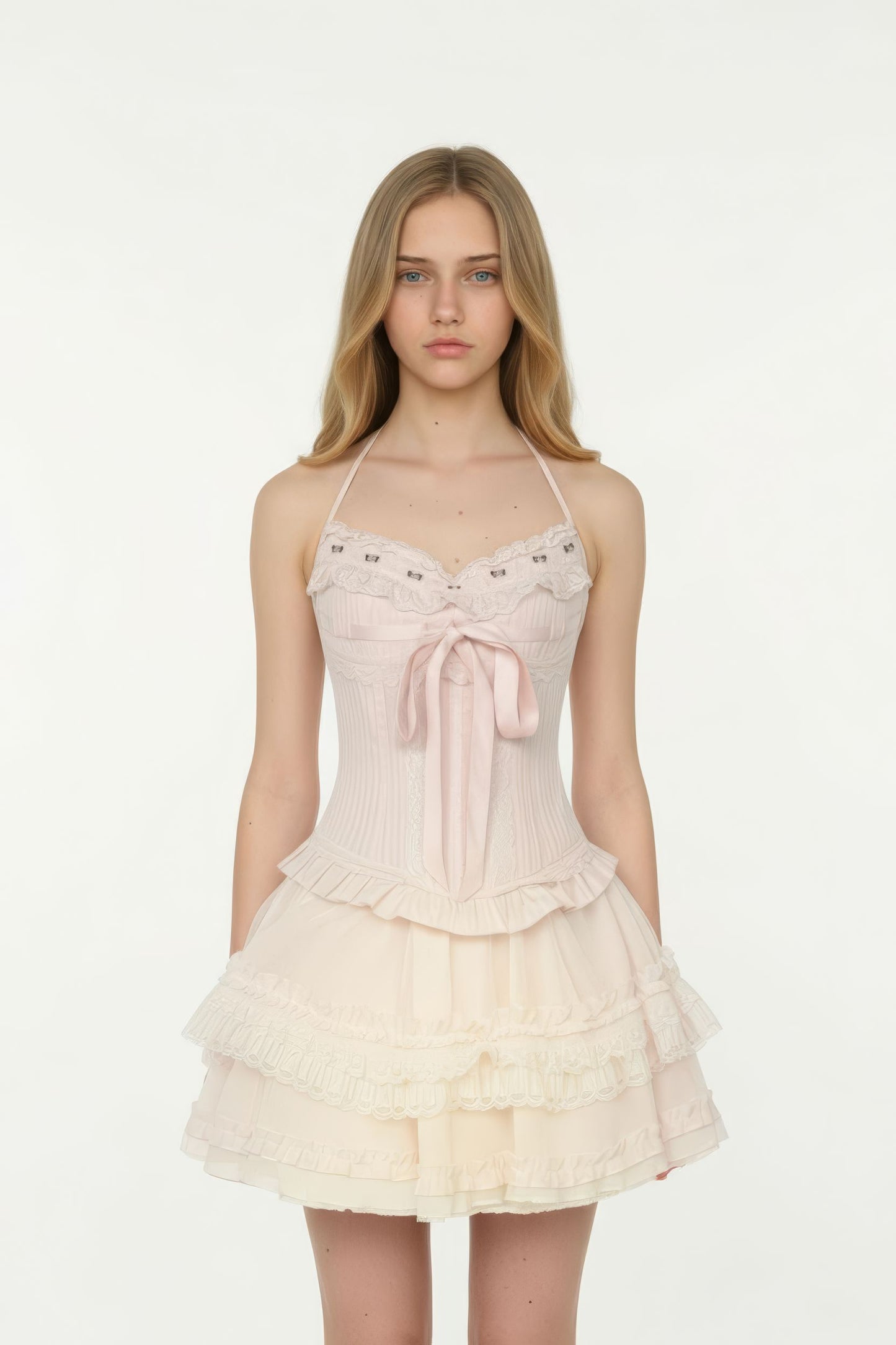 Sweetheart Neck Camisole with Cascading Tulle Mini Skirt