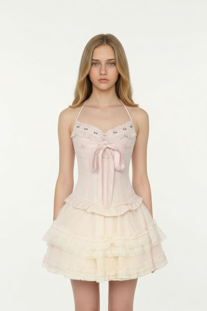 Sweetheart Neck Camisole with Cascading Tulle Mini Skirt