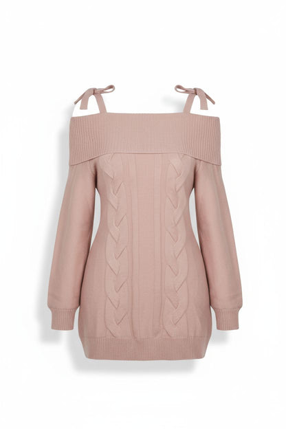 Vintage Pink Knit Waist-Cinched Sweater Dress