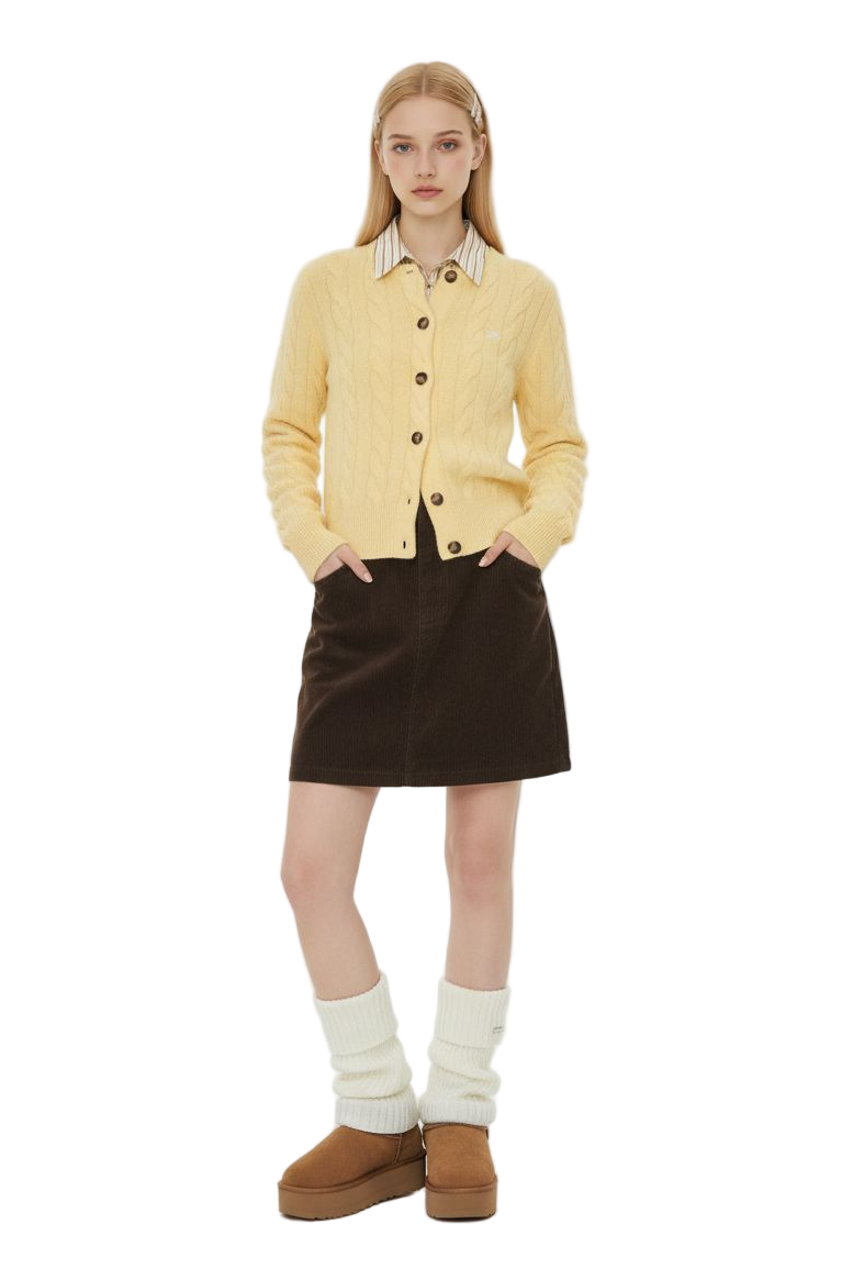 Butter Yellow Cable Knit Cardigan