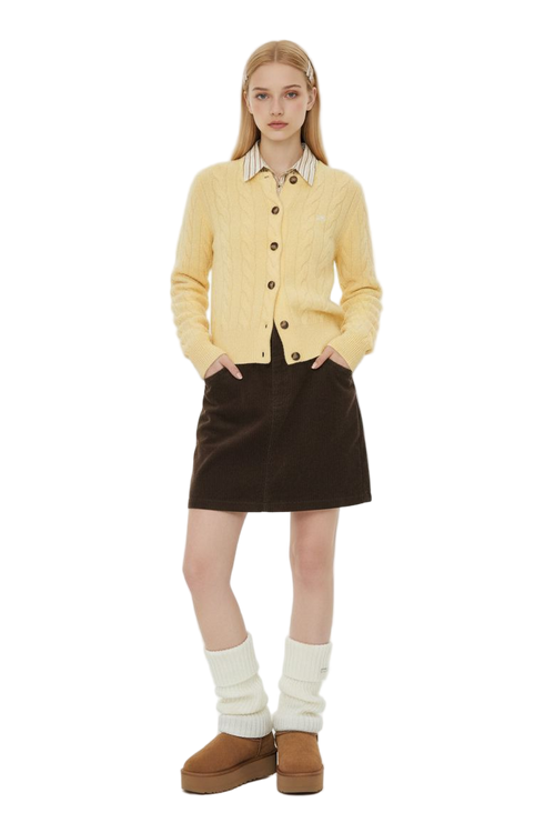 Butter Yellow Cable Knit Cardigan