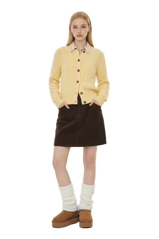 Butter Yellow Cable Knit Cardigan