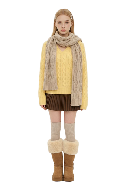 V-Neck Cable Knit Sweater