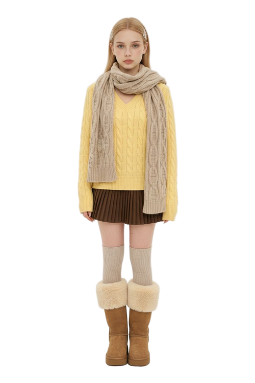 V-Neck Cable Knit Sweater