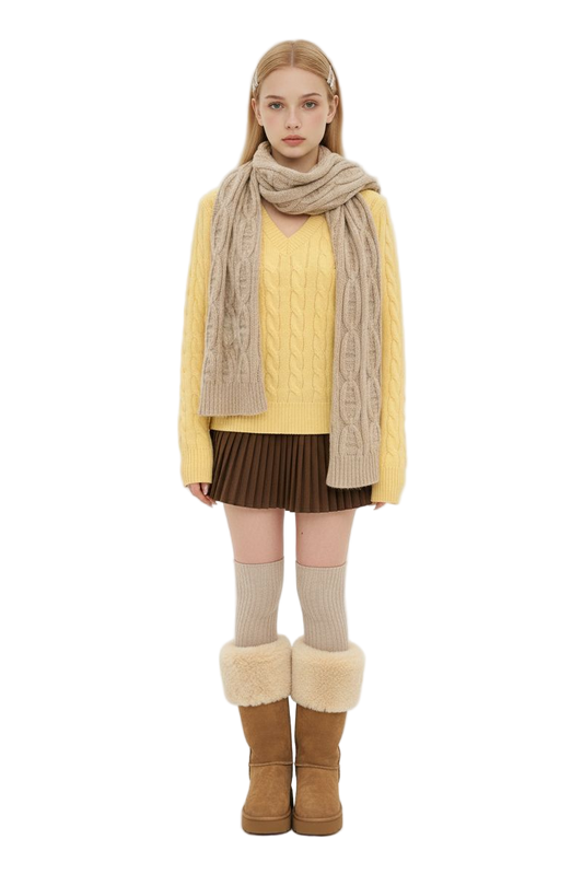 V-Neck Cable Knit Sweater