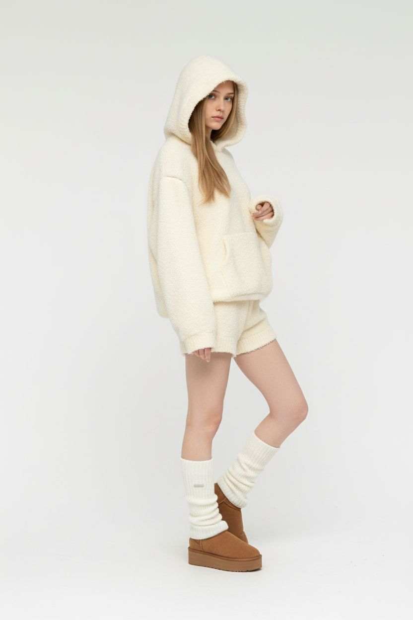 Soft Knit Hoodie and Shorts Two-Piece Set