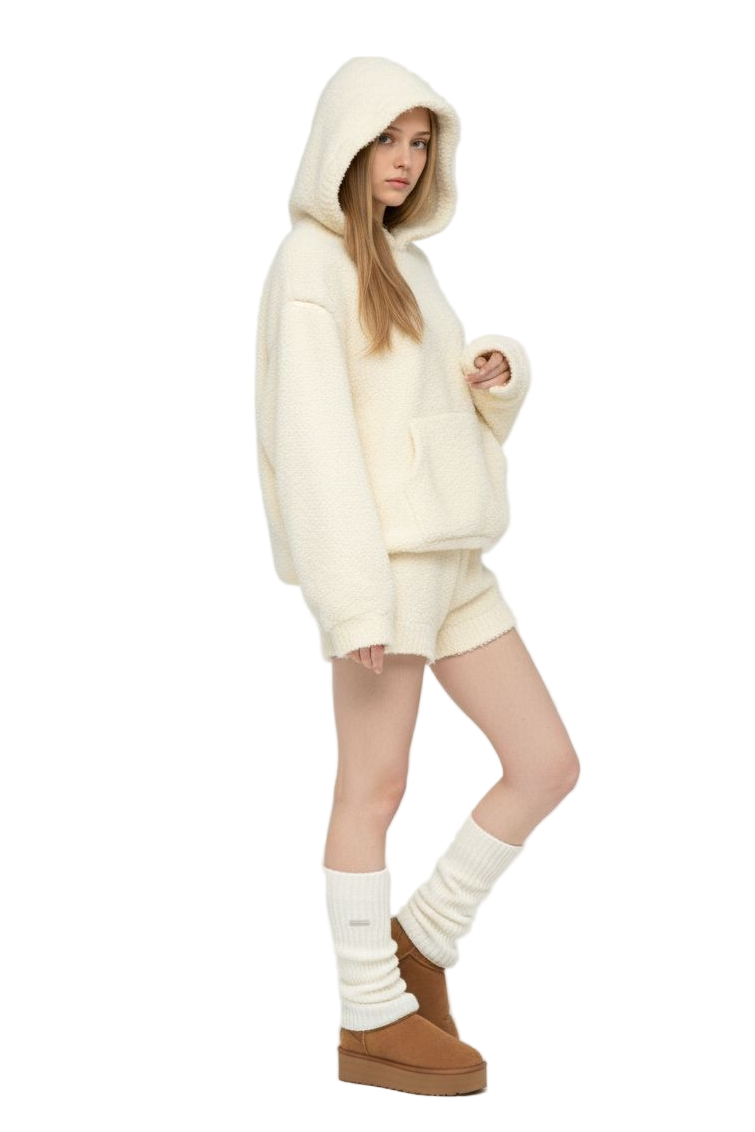 Soft Knit Hoodie and Shorts Two-Piece Set