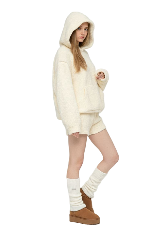 Soft Knit Hoodie and Shorts Two-Piece Set