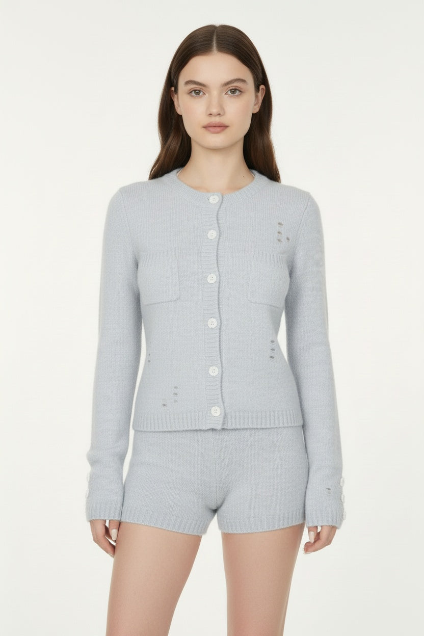 Cozy Wool Cardigan and Shorts Ensemble