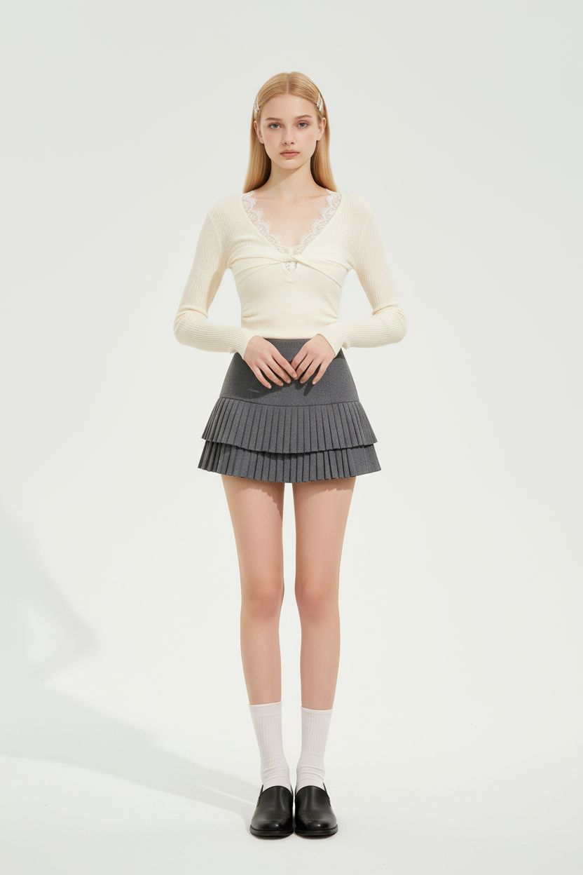 Vintage Lace V-Neck Knit Top