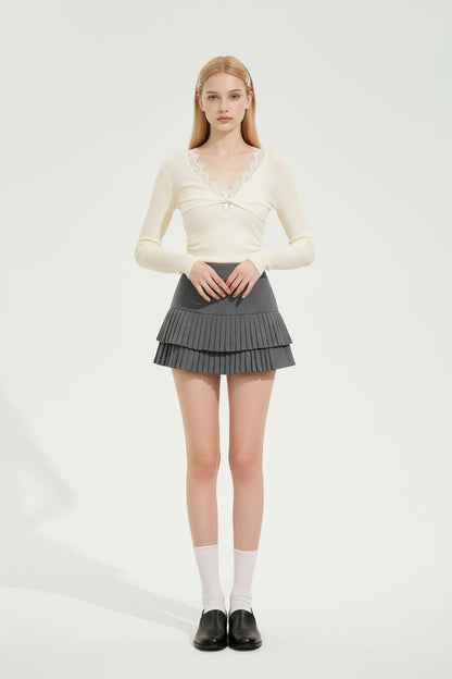 Vintage Lace V-Neck Knit Top