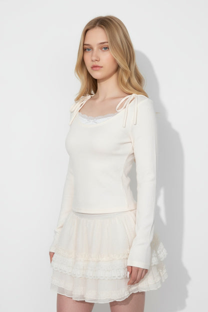 Lace-Up Bow Detail Long Sleeve Blouse