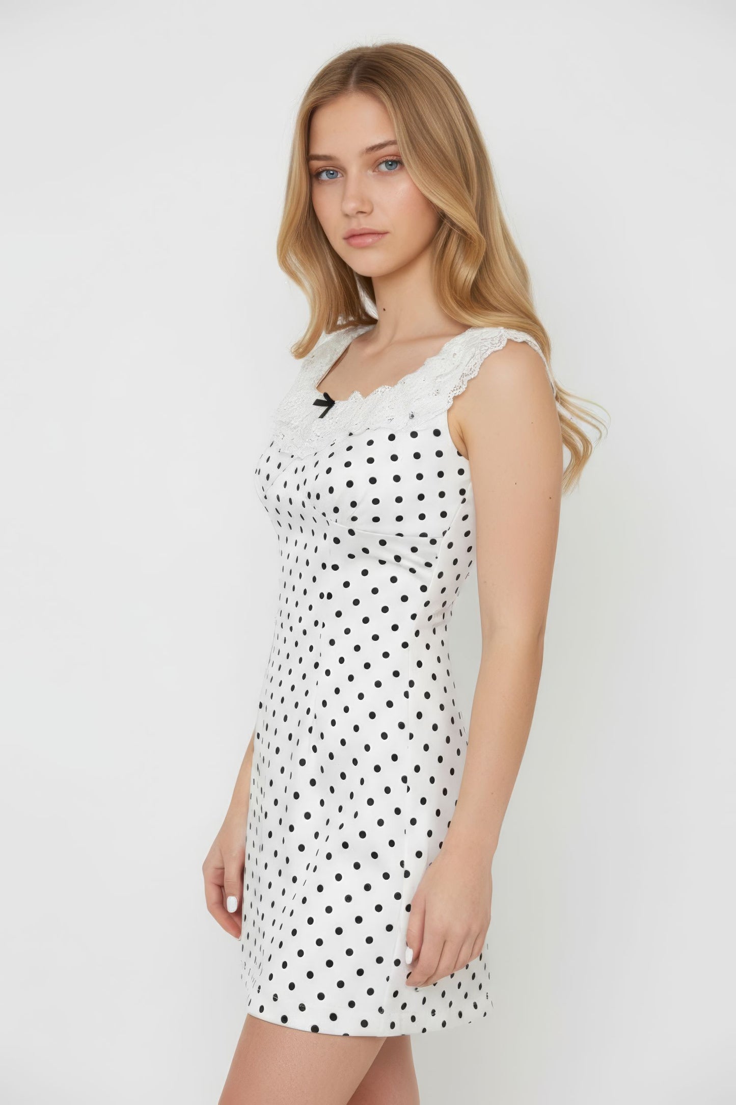 Lace A-Line Skirt with Polka Dot