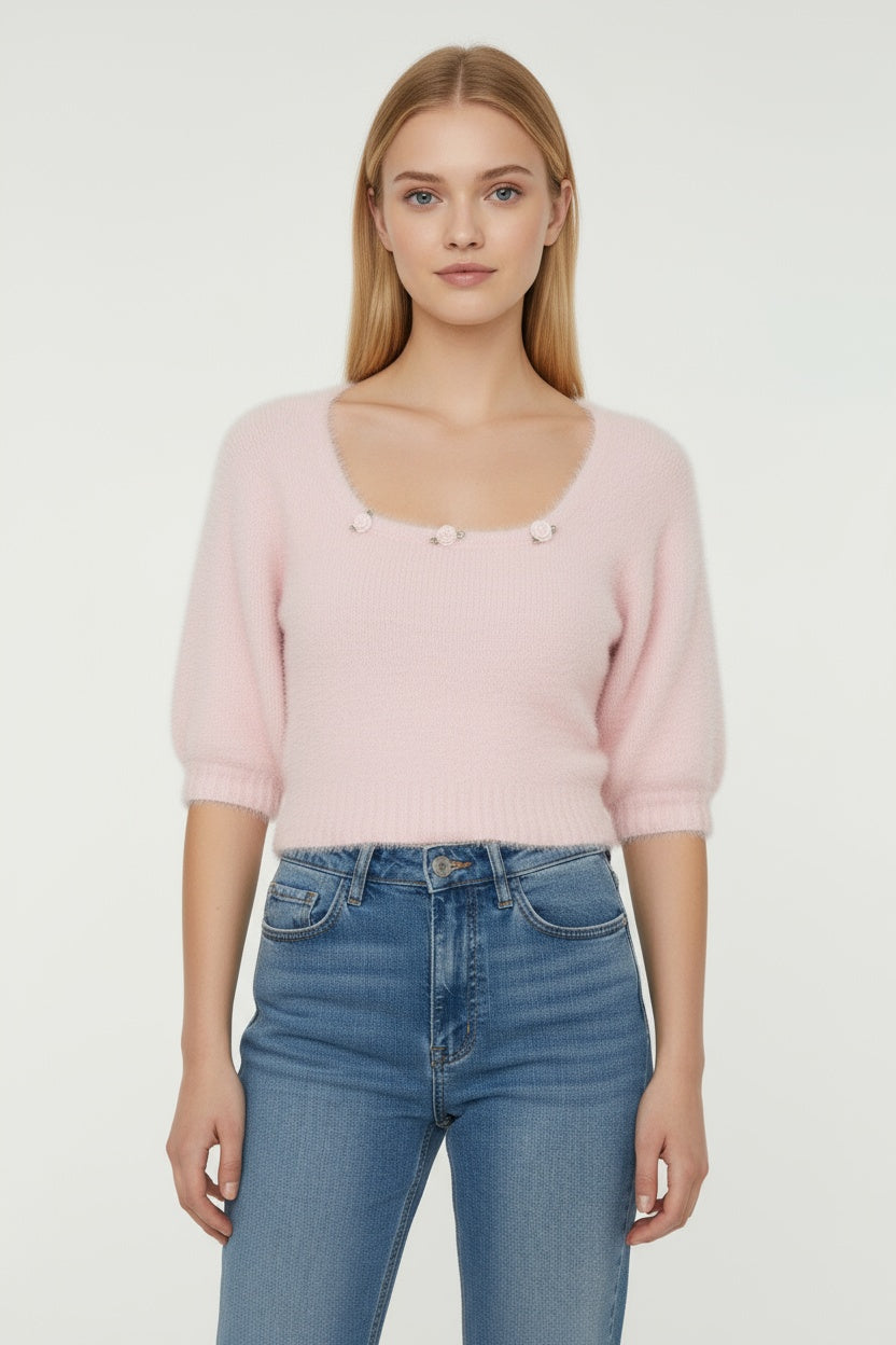 Floral Short-Sleeve Sweater