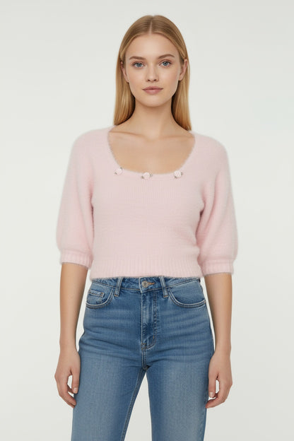 Floral Short-Sleeve Sweater