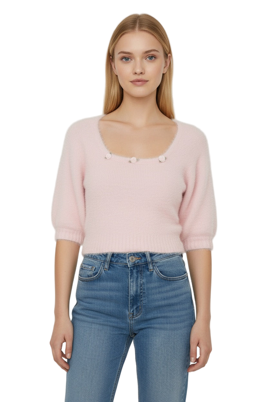 Floral Short-Sleeve Sweater