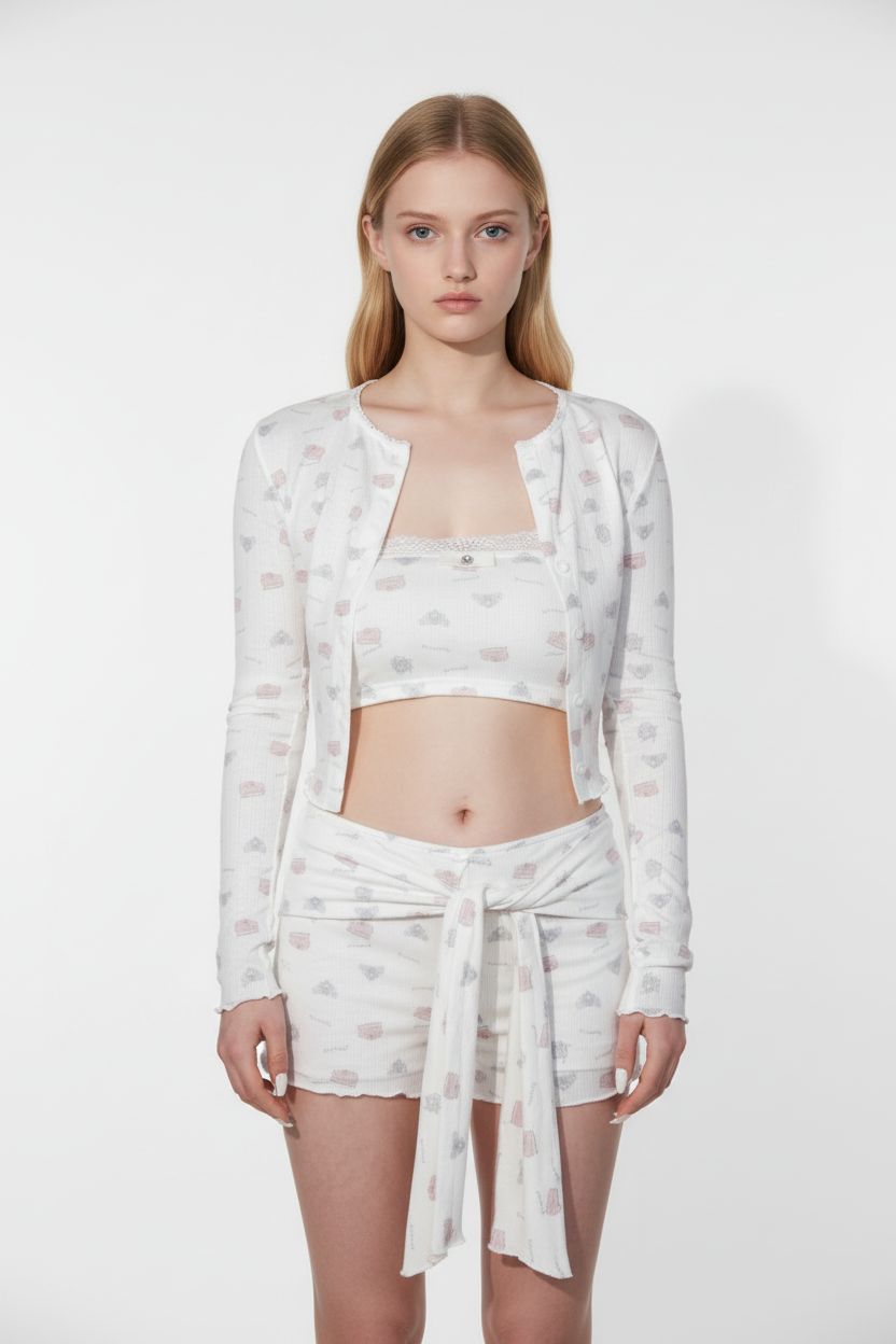 Floral Three-Piece Set with Long Sleeves and Shorts